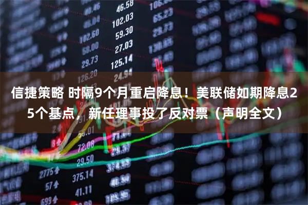 信捷策略 时隔9个月重启降息！美联储如期降息25个基点，新任理事投了反对票（声明全文）
